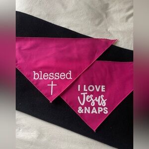 SET of 2, Religious Dog Bandanas Blessed with Cross, Love Jesus & Naps Pink XS
